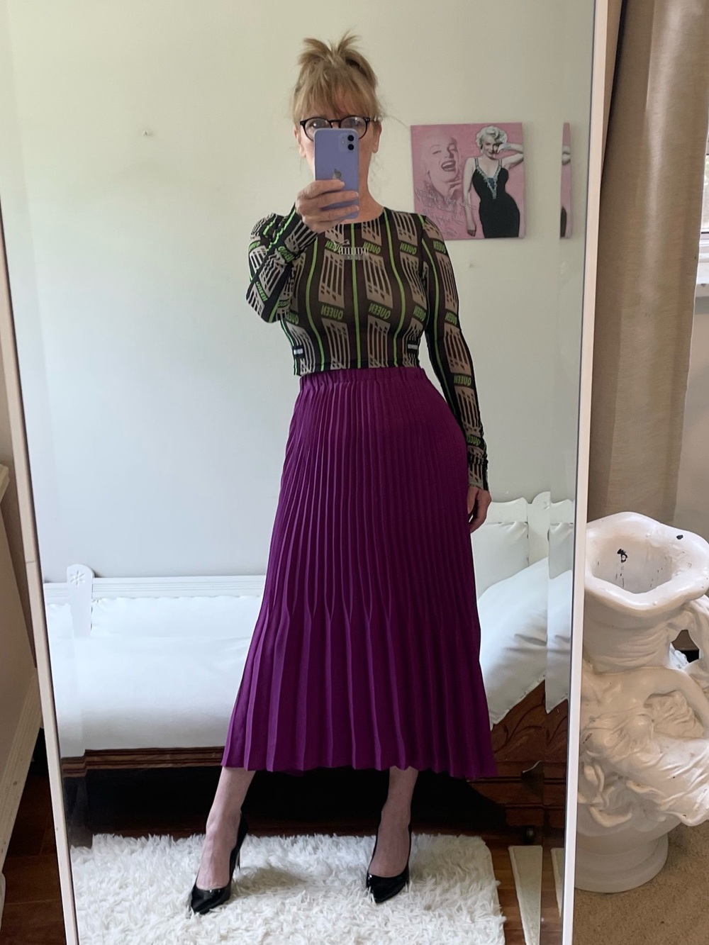 ZARA PLEATED SKIRT PLUM PURPLE STRETCH WAIST